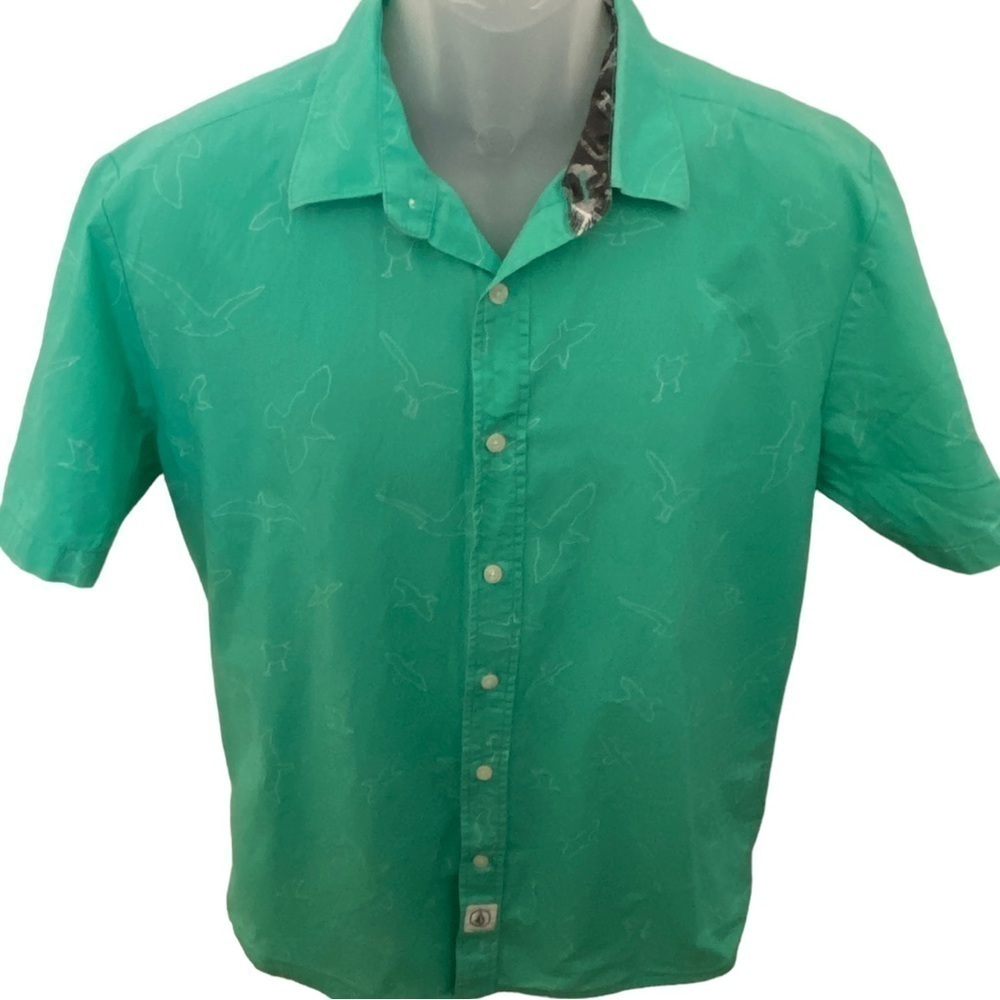VOLCOM Bird Green Collared Short Sleeve Shirt Men M Medium